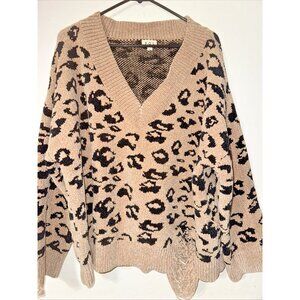 POL Tan Black Leopard Print Chenille Distressed Sweater Size XL